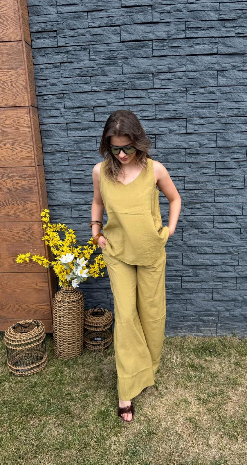 Oversize V Yaka İkili Takım – Haki